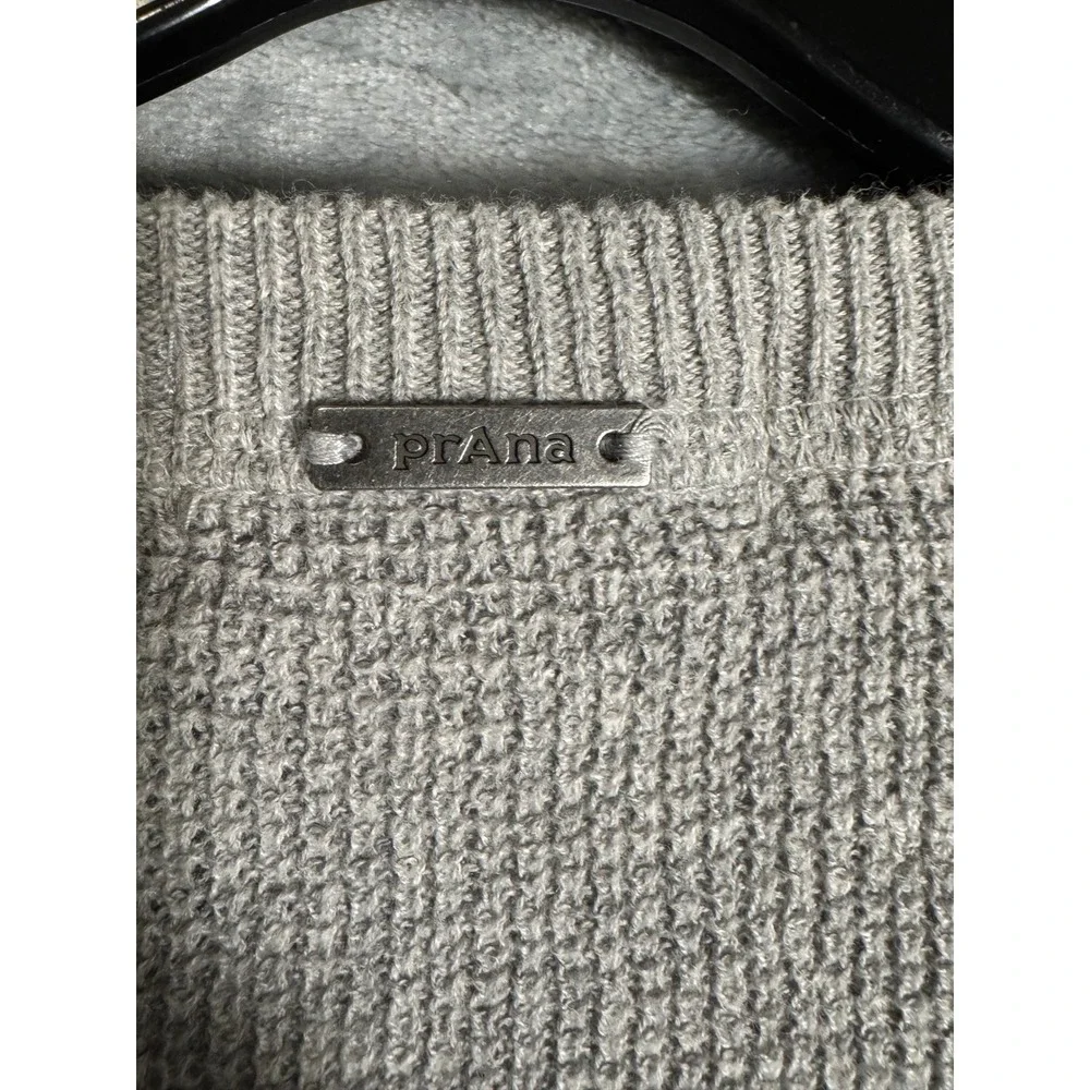 Prana Womens XL Grey Organic Cotton Wool Blend Henley Knit‎ Sweater Long Sleeve